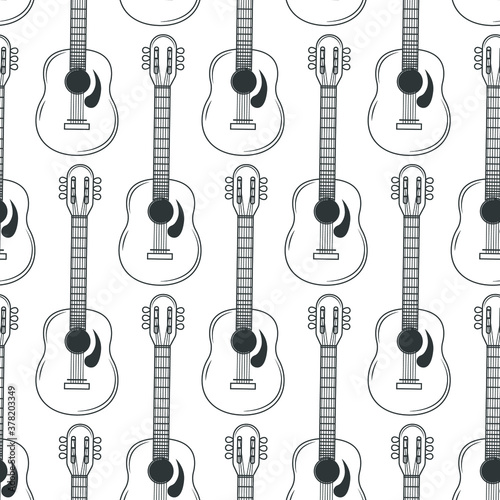 Pattern with guitars in parallel line art for background and wallpaper - for elegantly designed musical projects.