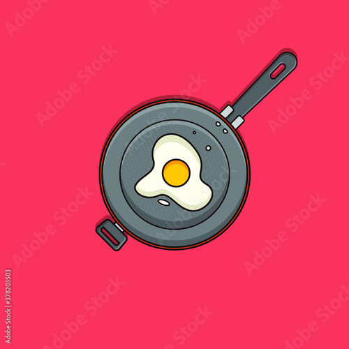 A vectorized frying pan with an egg in pastel colors. Vector icon. Food and gastronomy.
