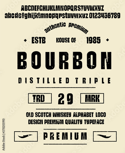 Vintage decorative font. Lettering design in retro style with label.
