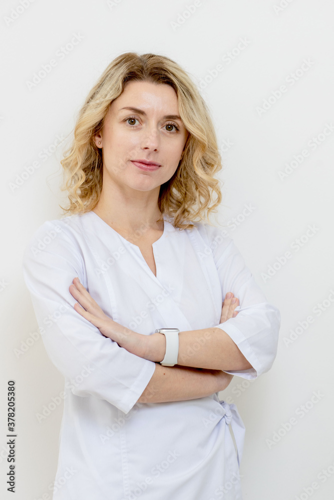 Cosmetologist, portrait of a beautician doctor on the white background Cosmetologist, portrait of a beautician doctor on the white background