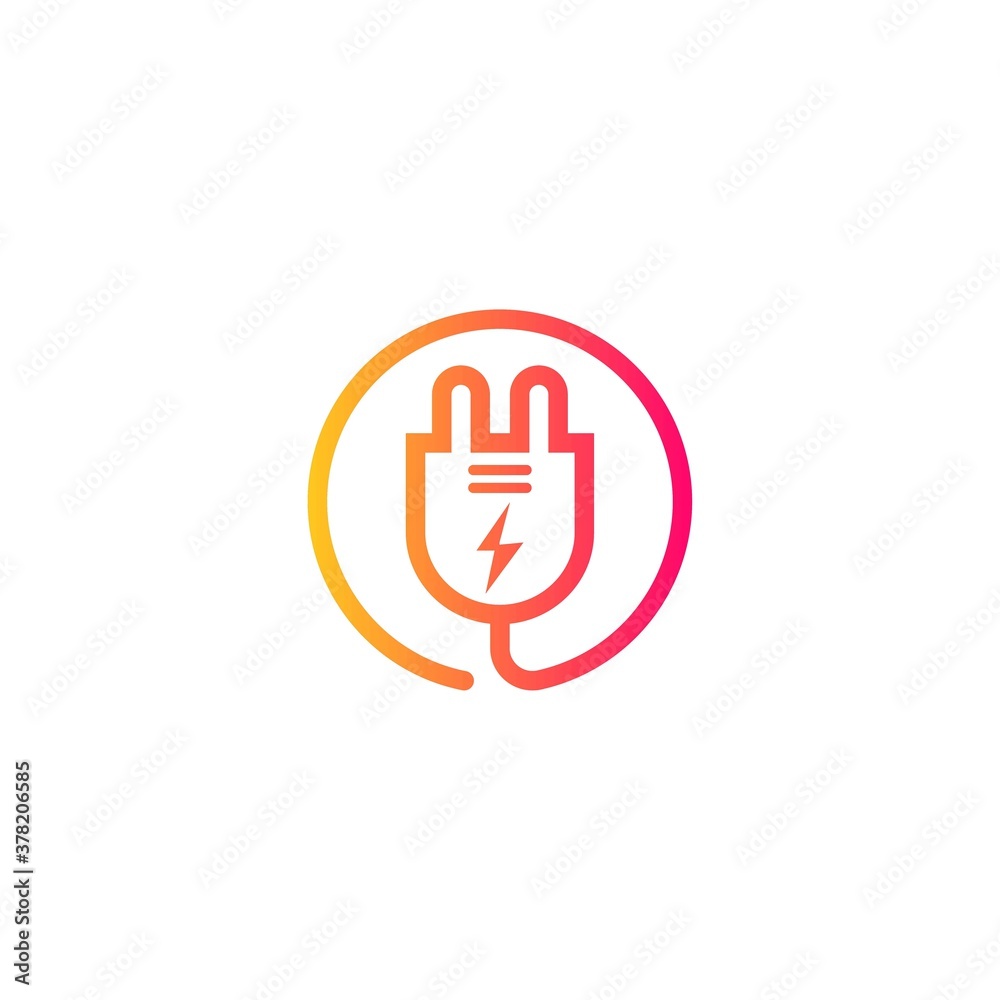 electric plug icon logo with gradient. Blue and sky gradient simple vector line art electric plug logo in a round frame electric plug icon logo with gradient. Blue and sky gradient simple vector line art electric plug logo in a round frame