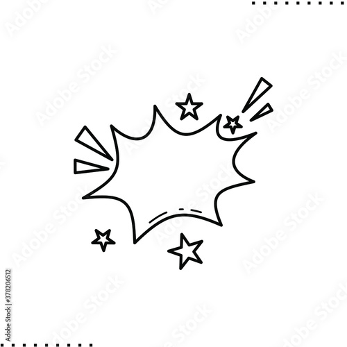 Comic speech bubble with stars, explosions and sparkles, burst vector icon in outlines