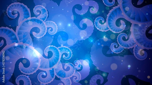 Abstract background with blue fractal spirals, magic pattern