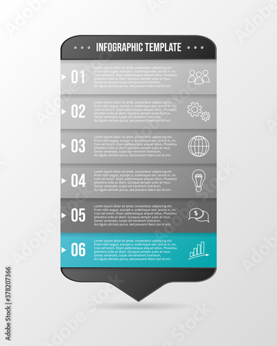 Gray infographic template. Diagram with business icons. Vector