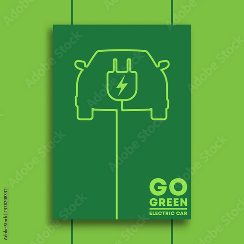 Go green and electric car typography minimal design for poster, brochure, flyer cover, or other printing products. Vector illustration