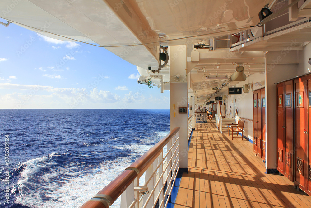 Cruise ship open deck sea view. - obrazy, fototapety, plakaty 