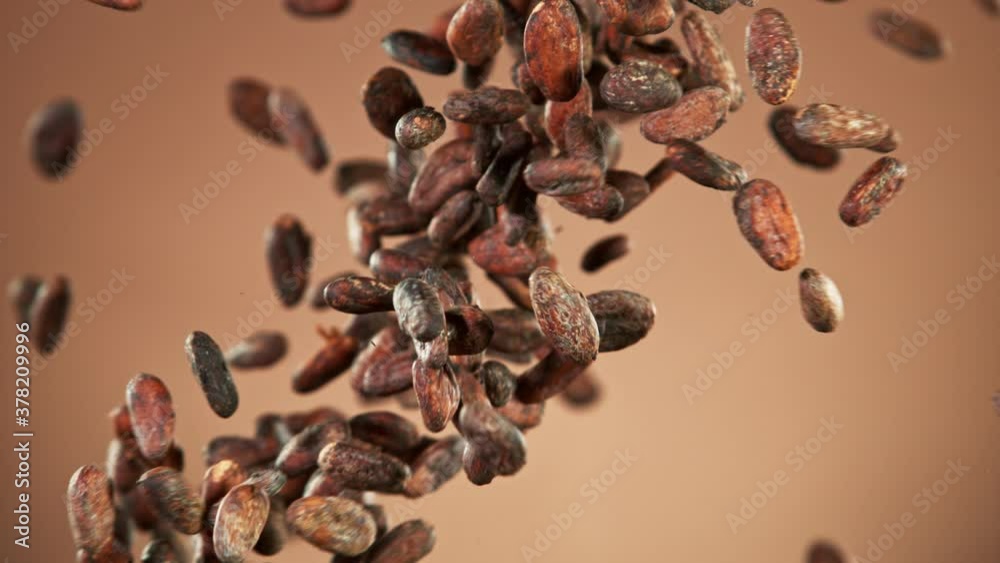Cacao beans collision, super slow motion filmed on high speed cinema camera.
