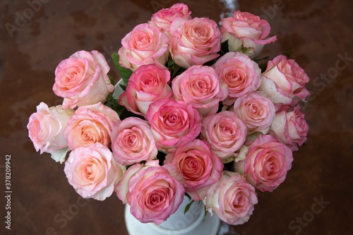Bouquet of pink roses top view  © Iryna