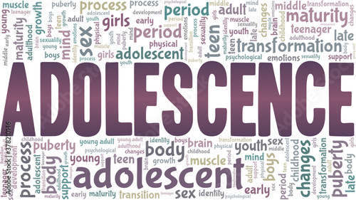 Adolescence vector illustration word cloud isolated on a white background.