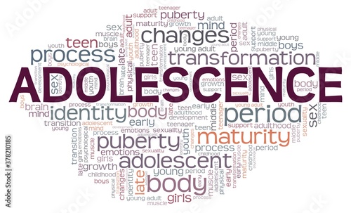 Adolescence vector illustration word cloud isolated on a white background.