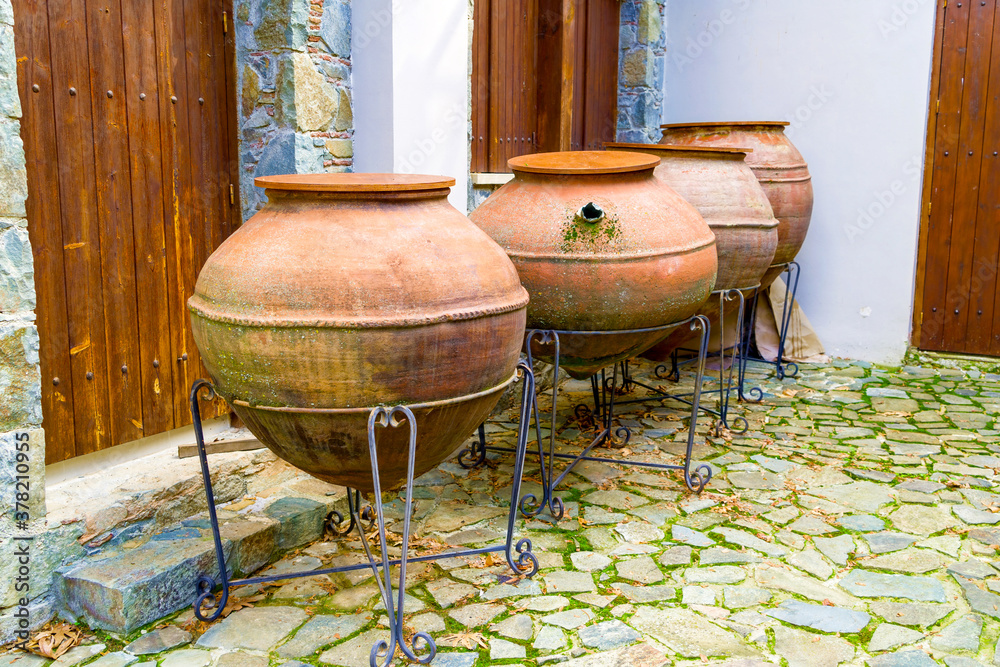 Large Ceramic Amphoras for Wine or Water in Courtyard of Country House
