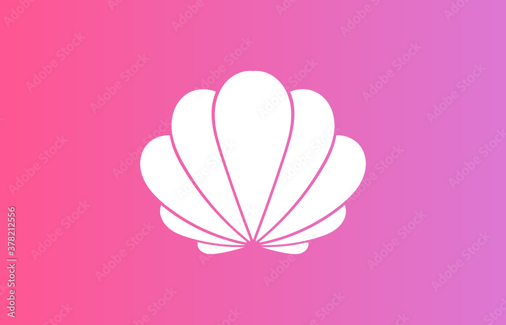 White sheashell on pink and purple gradient background. Shell symbol.
