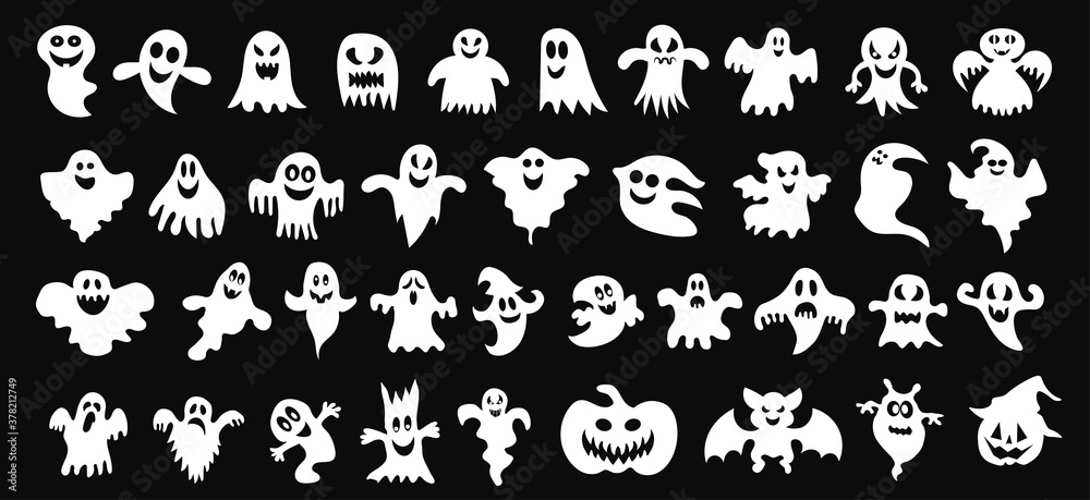 Scary ghosts design, Halloween characters icons set. Vector illustration.