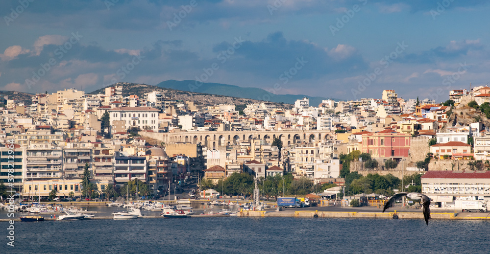 Panoramic view of the city of Kavala seen from the Aegean Sea 