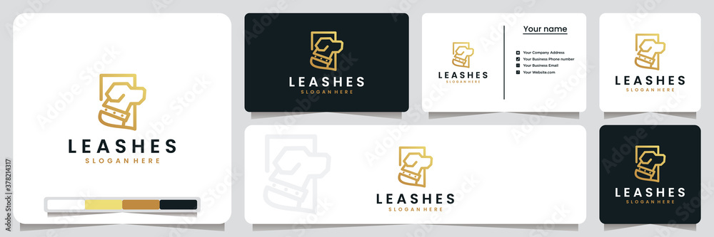 leashes , dogs ,with line art style and gold color, logo design inspiration leashes , dogs ,with line art style and gold color, logo design inspiration