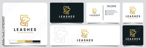leashes , dogs ,with line art style and gold color, logo design inspiration