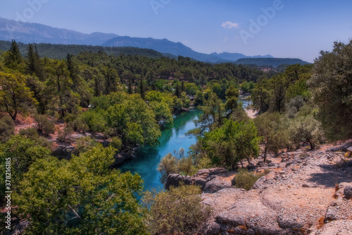 Koprulu Canyon. A view of Kopru River and Koprulu Canyon. National Park in the province of Antalya, south western Turkey. July 2020, long exposure shot