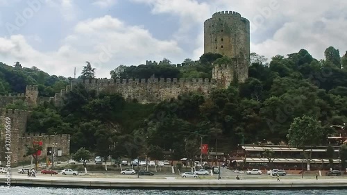 Istanbul city. Turkey landmark Rumeli Fortress in Bosphorus Strait. Bosporus Sea view of citadel, fortress Castle Rumelian, Outdoor Istanbul city. Turkey photo