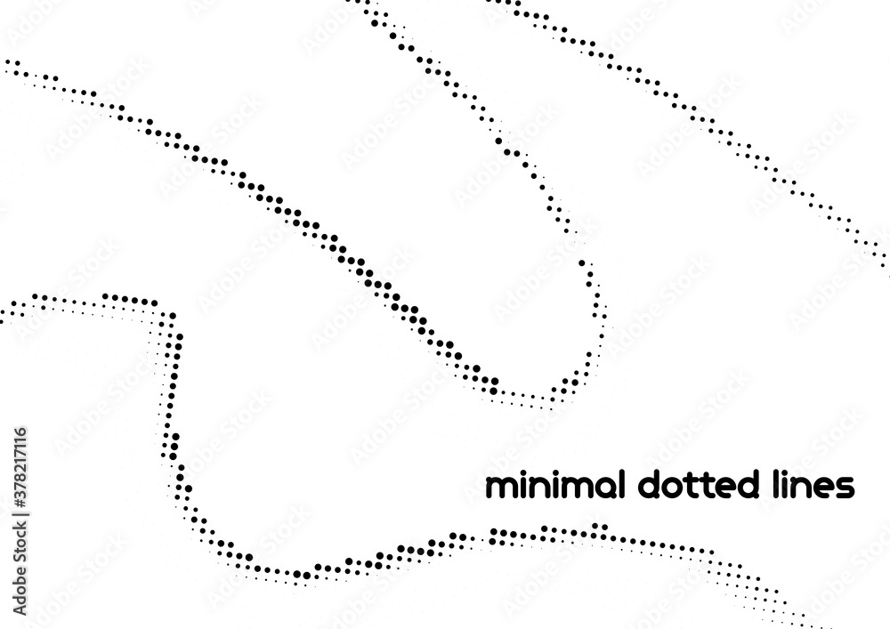 Minimal dotted curved lines with halftone effect. Black and white graphics
