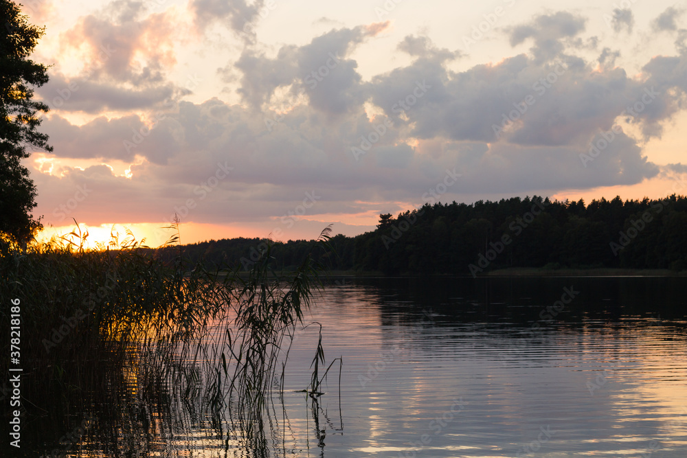 beautiful sunset on the Polish lake