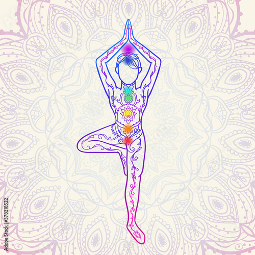 Yoga man. Ornament beautiful Concept of meditation. Geometric element hand drawn. Vector illustration