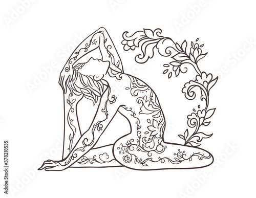 Yoga man. Ornament beautiful Concept of meditation. Geometric element hand drawn. Vector illustration