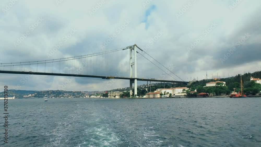 Ship Sailing Under Bosporus Bridge In Istanbul Ship Sailing Under Bosporus Bridge In Istanbul