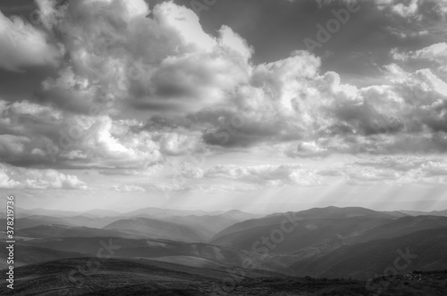 Black and white landscape in the Ukrainian Carpathian mountains
