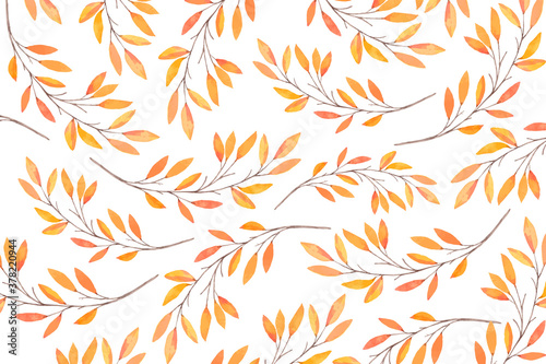Hand drawn watercolor vector illustration. Background with Fall leaves. Forest design elements. Hello Autumn! Perfect for wedding invitations, greeting cards, blogs, prints and more