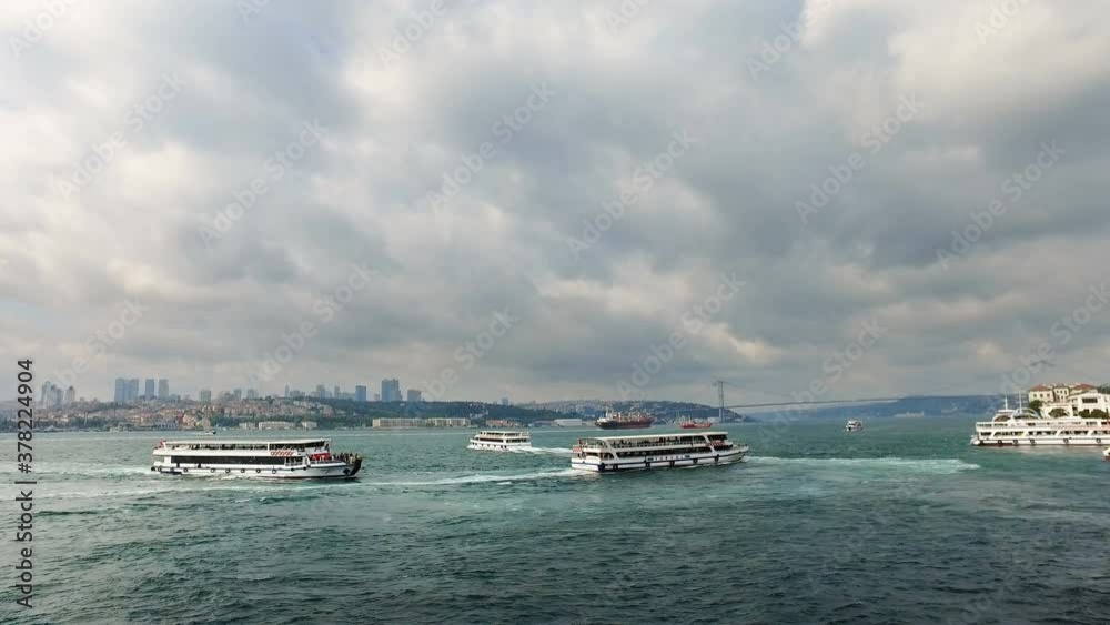 Travel Ships In A Bosphorus Strait in Istanbul, Turkey Travel Ships In A Bosphorus Strait in Istanbul, Turkey