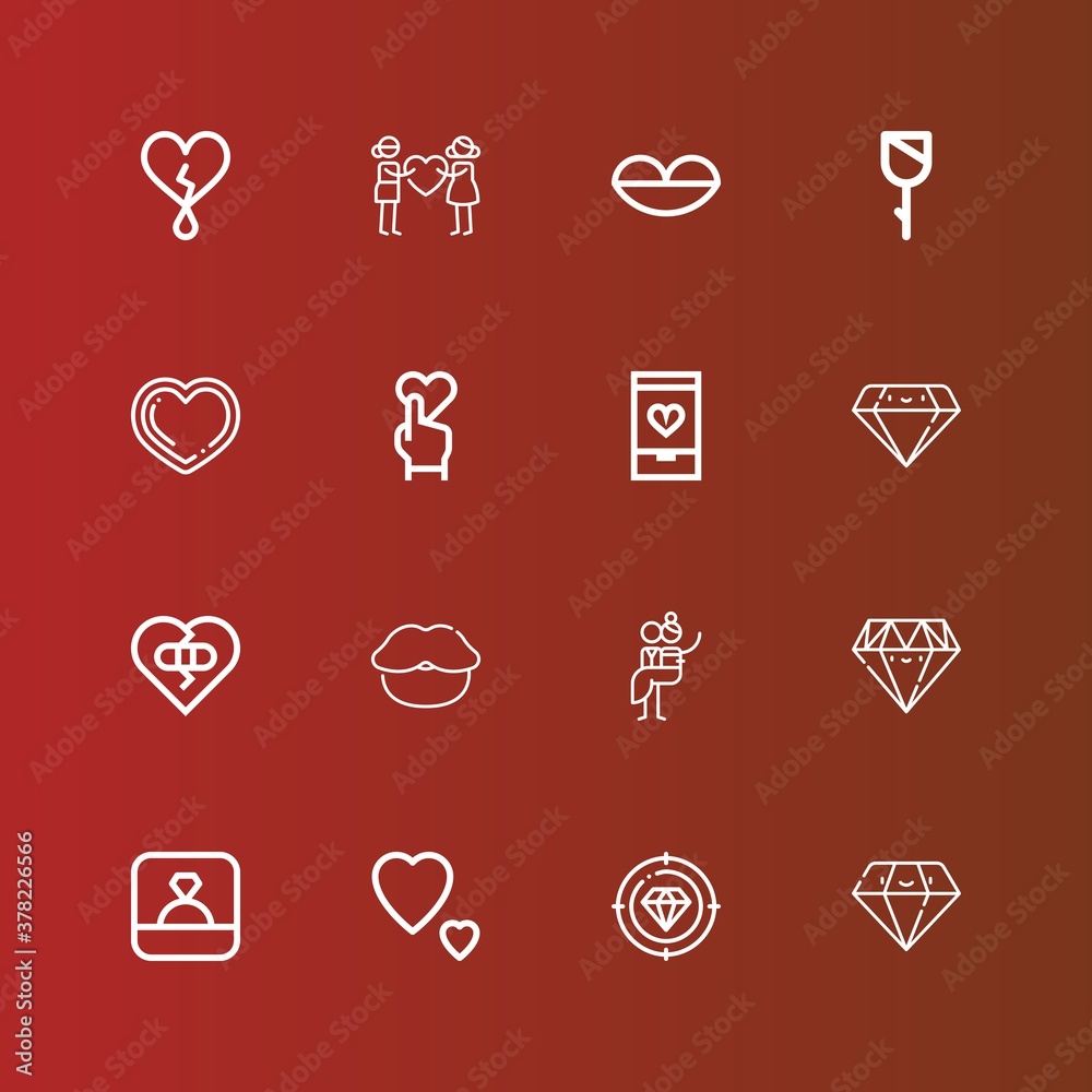 Editable 16 romance icons for web and mobile Editable 16 romance icons for web and mobile