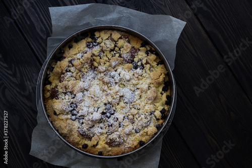 фотографія Home made shortbread with plums and crumble