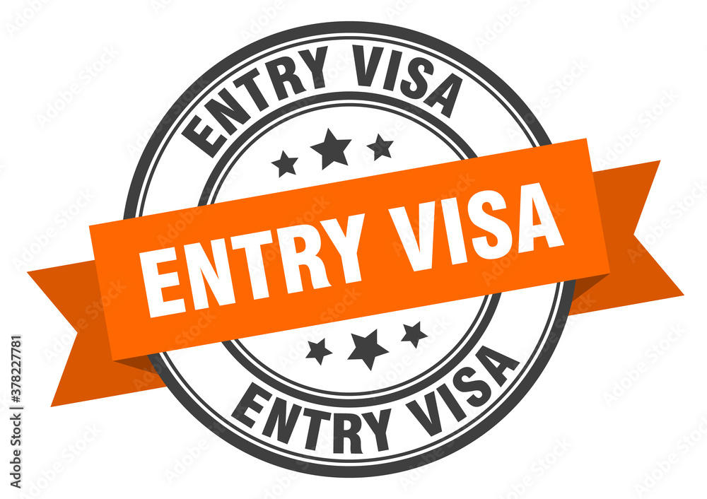 entry visa label sign. round stamp. band. ribbon