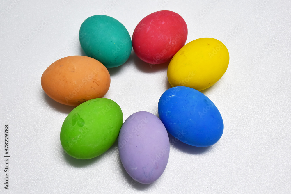 Closeup of Easter eggs on white background Closeup of Easter eggs on white background