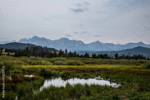 Sawtooth mountains with small pond