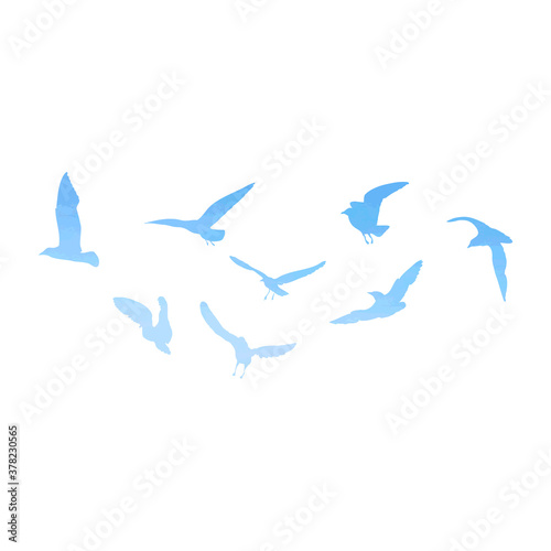 Watercolour silhouette of flying birds seagulls on white background. Inspirational body flash tattoo ink of sea birds. Vector. © desertsands