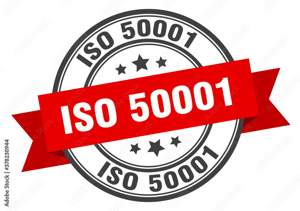 Fototapeta premium iso 50001 label sign. round stamp. band. ribbon