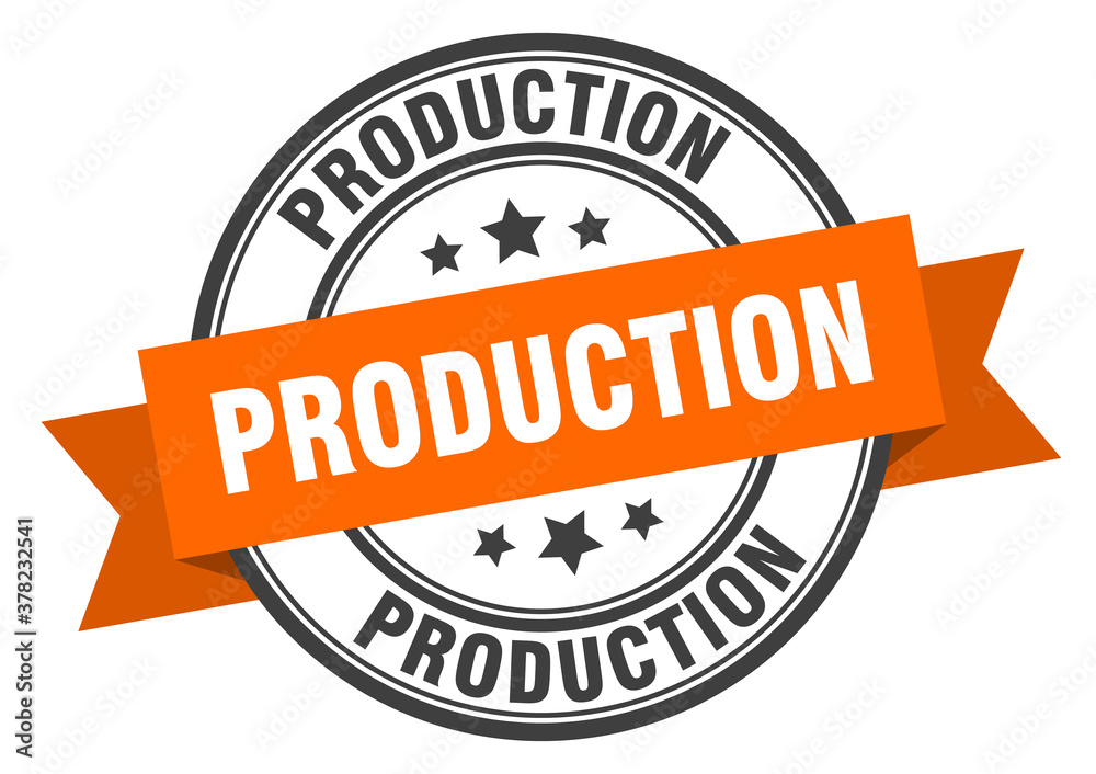 production label sign. round stamp. band. ribbon