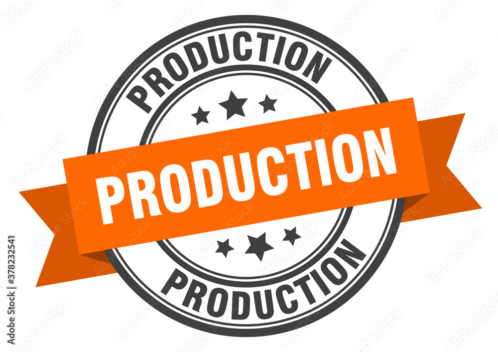 production label sign. round stamp. band. ribbon production label sign. round stamp. band. ribbon