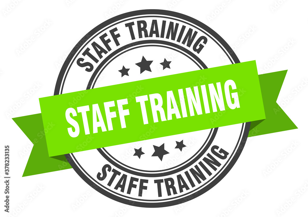 staff training label sign. round stamp. band. ribbon
