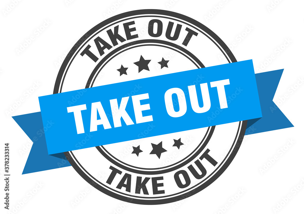 Fototapeta premium take out label sign. round stamp. band. ribbon