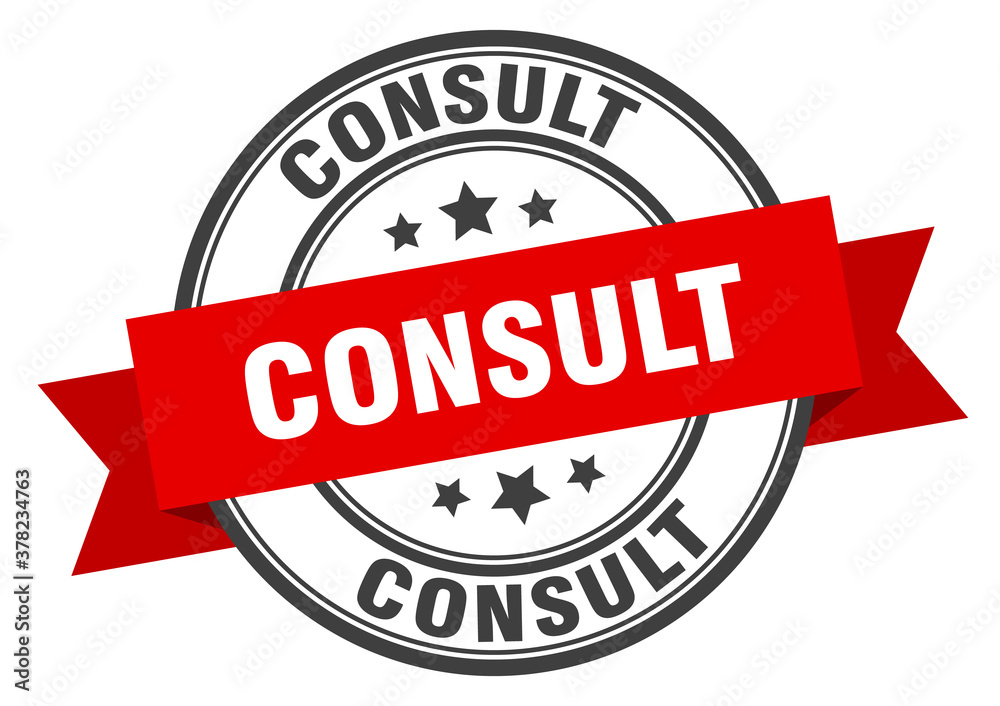 Fototapeta premium consult label sign. round stamp. band. ribbon