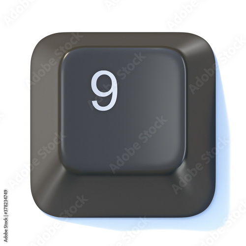 Black computer keyboard key Number 9 3D photo