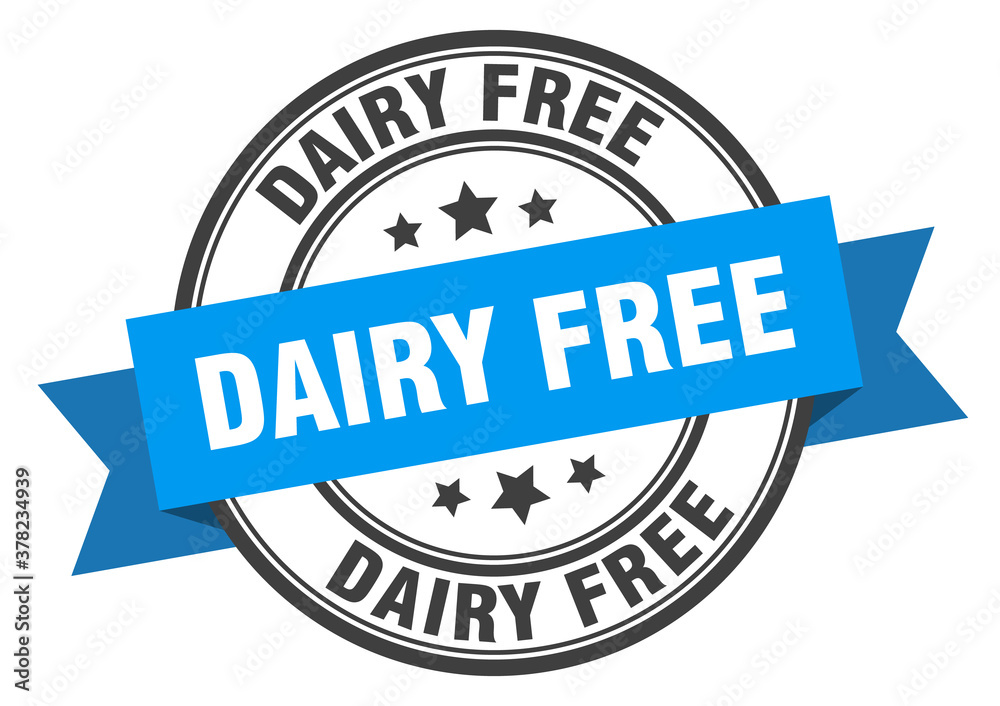 dairy free label sign. round stamp. band. ribbon