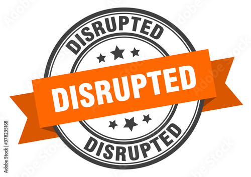 disrupted label sign. round stamp. band. ribbon
