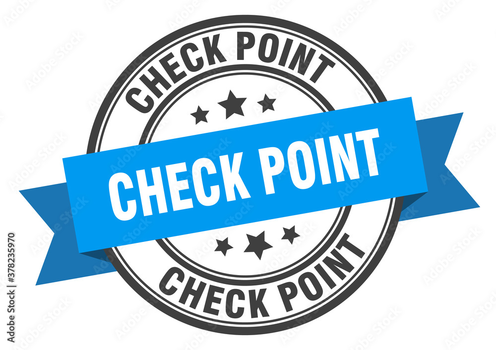check point label sign. round stamp. band. ribbon