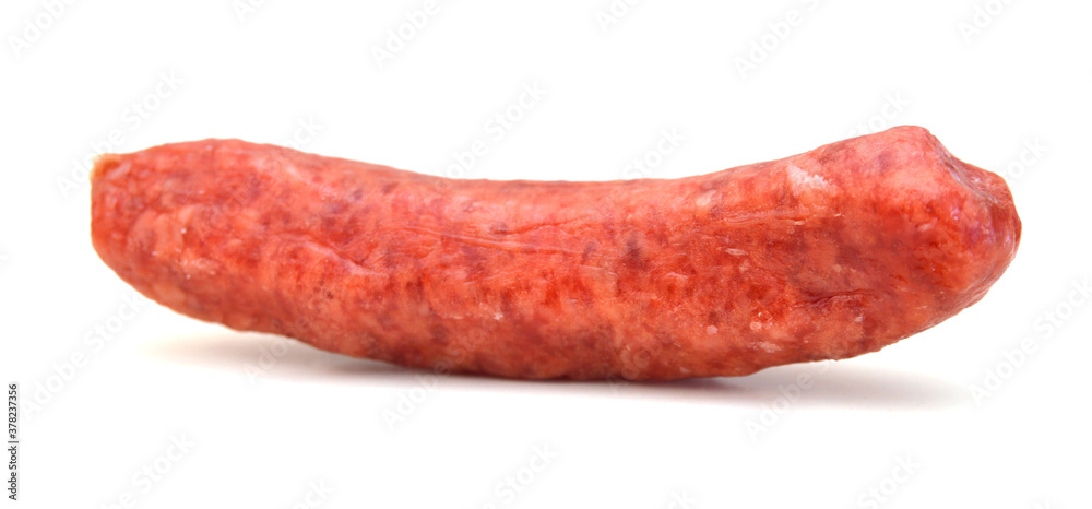 Smoked sausages on white background Smoked sausages on white background
