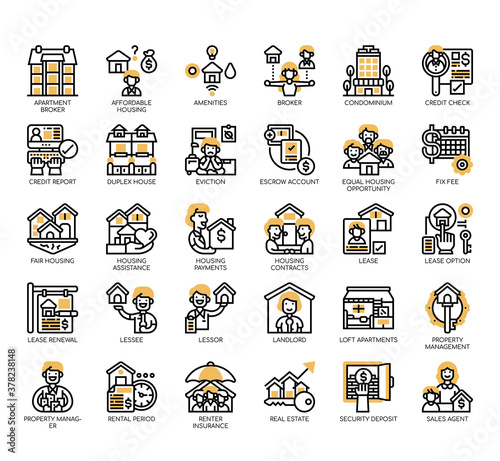 Set of rental property investing thin line and pixel perfect icons for any web and app project.