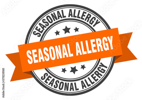 seasonal allergy label sign. round stamp. band. ribbon
