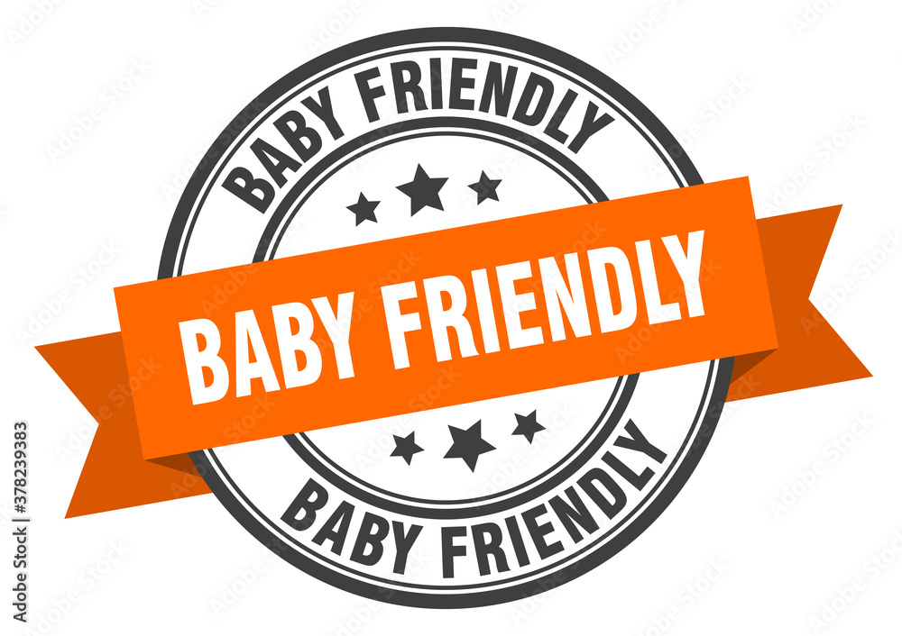 Fototapeta premium baby friendly label sign. round stamp. band. ribbon